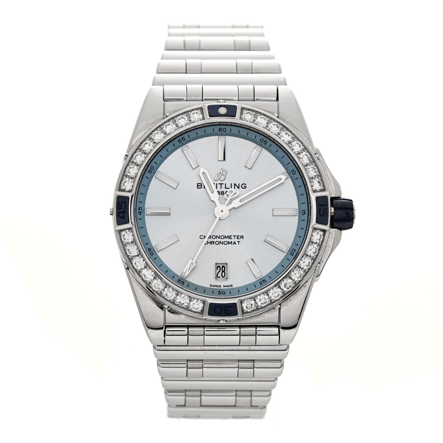Breitling Stainless Steel Diamond Bezel 38mm Chronomat Automatic Watch Ice Blue A17356 1 of 5