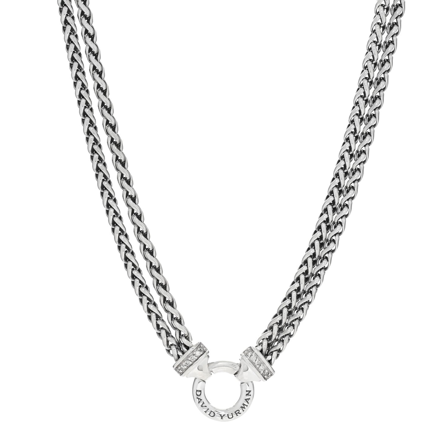 Sterling Silver Diamond 18mm Double Wheat Chain Necklace