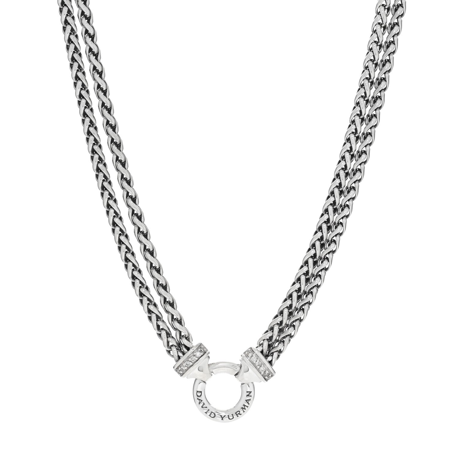 David Yurman Sterling Silver Diamond 18mm Double Wheat Chain Necklace 1 of 4