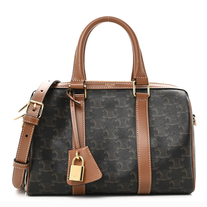 Celine Triomphe Canvas Calfskin Medium Boston Bag Tan 1 of 10