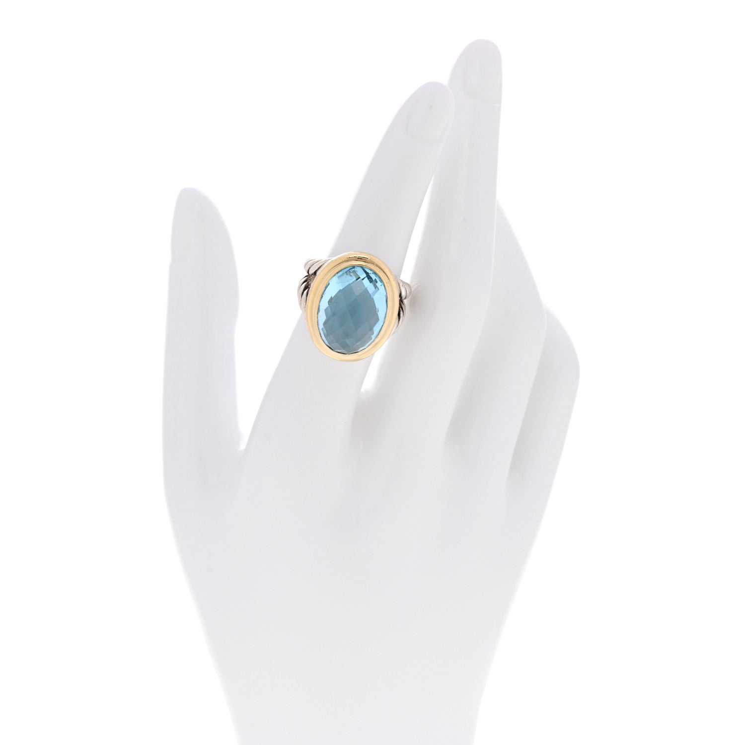 David Yurman Sterling Silver 18K Yellow Gold Blue Topaz 13mm