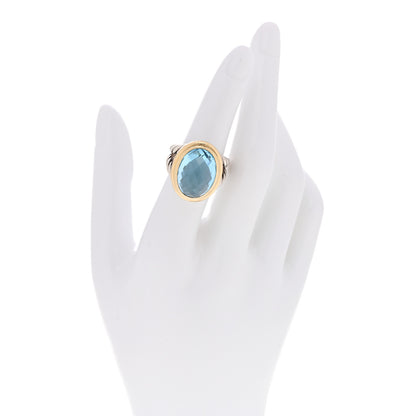 David Yurman Sterling Silver 18K Yellow Gold Blue Topaz 13mm Signature Oval Ring 52 6 2 of 6