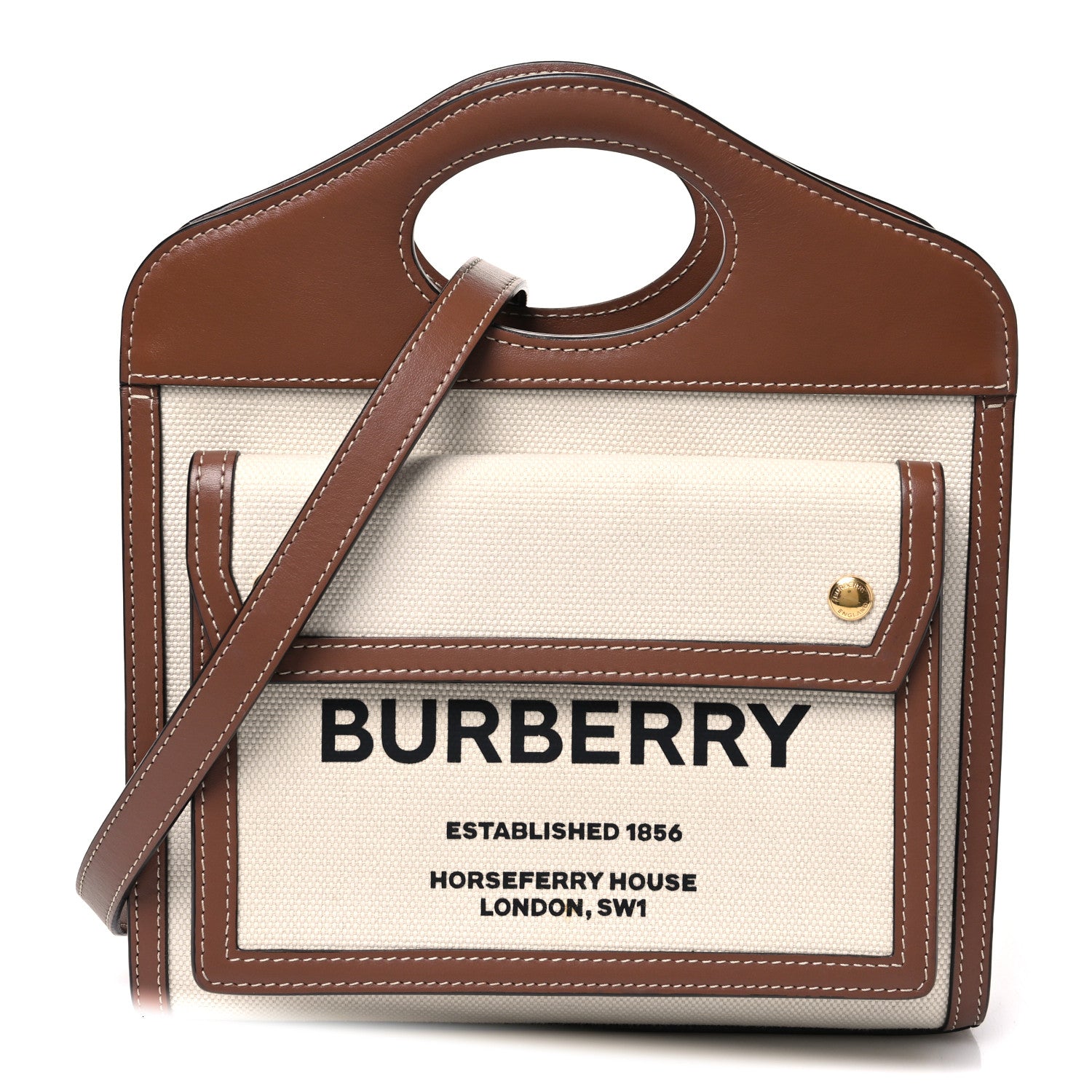 Burberry Canvas Smooth Calfskin Two Tone Mini Pocket Bag Natural Malt Brown 1 of 10