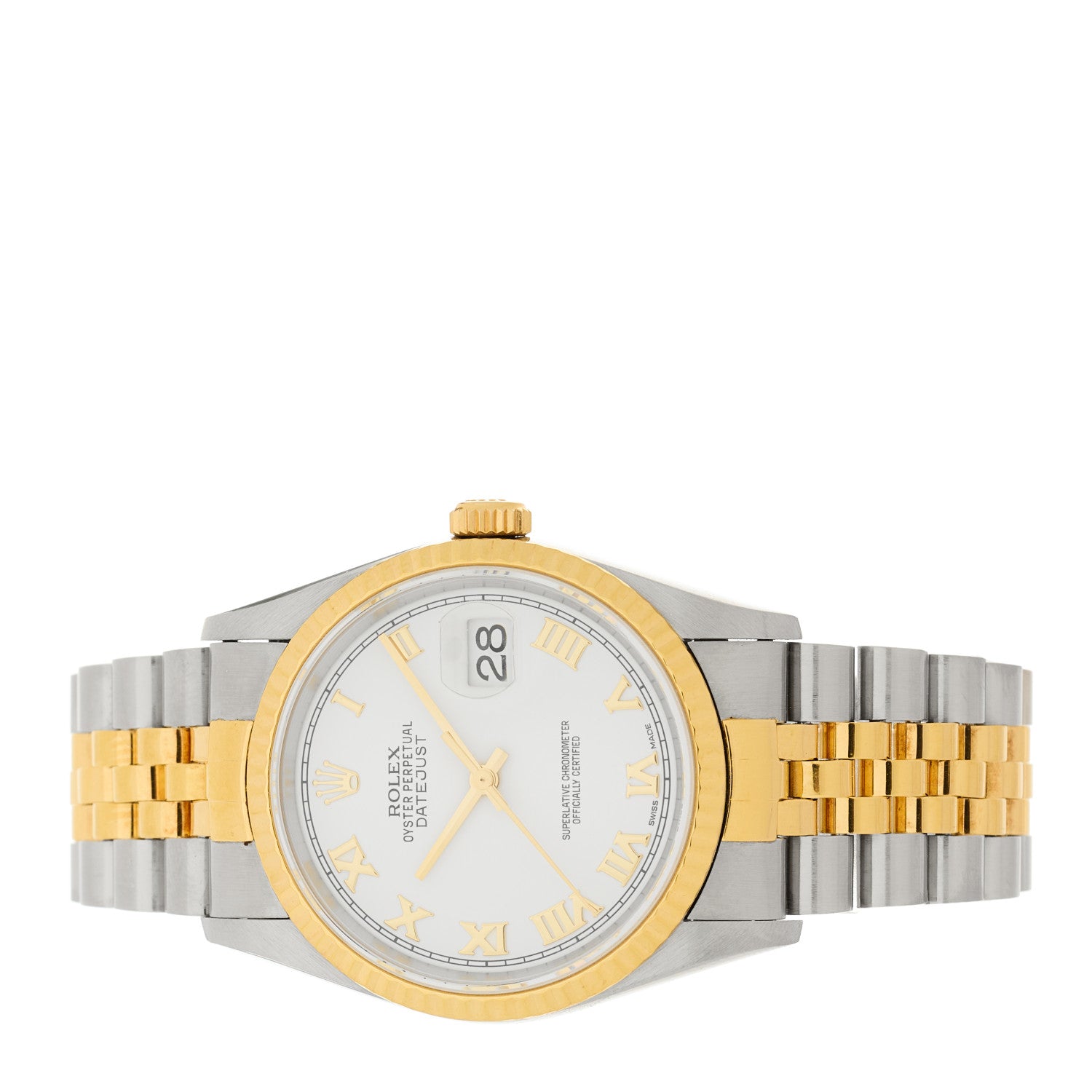 Rolex Stainless Steel 18K Yellow Gold 36mm Oyster Perpetual Datejust Watch White Roman 16233 2 of 4