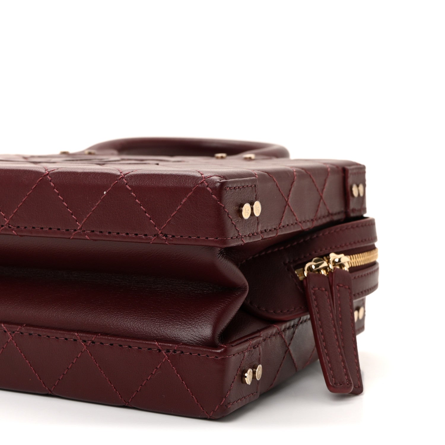 Chanel Calfskin Quilted Studded Square Vanity Case Burgundy 10 of 12