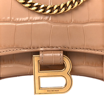 Balenciaga Shiny Calfskin Crocodile Embossed Hourglass Chain Bag Nude Beige 9 of 11