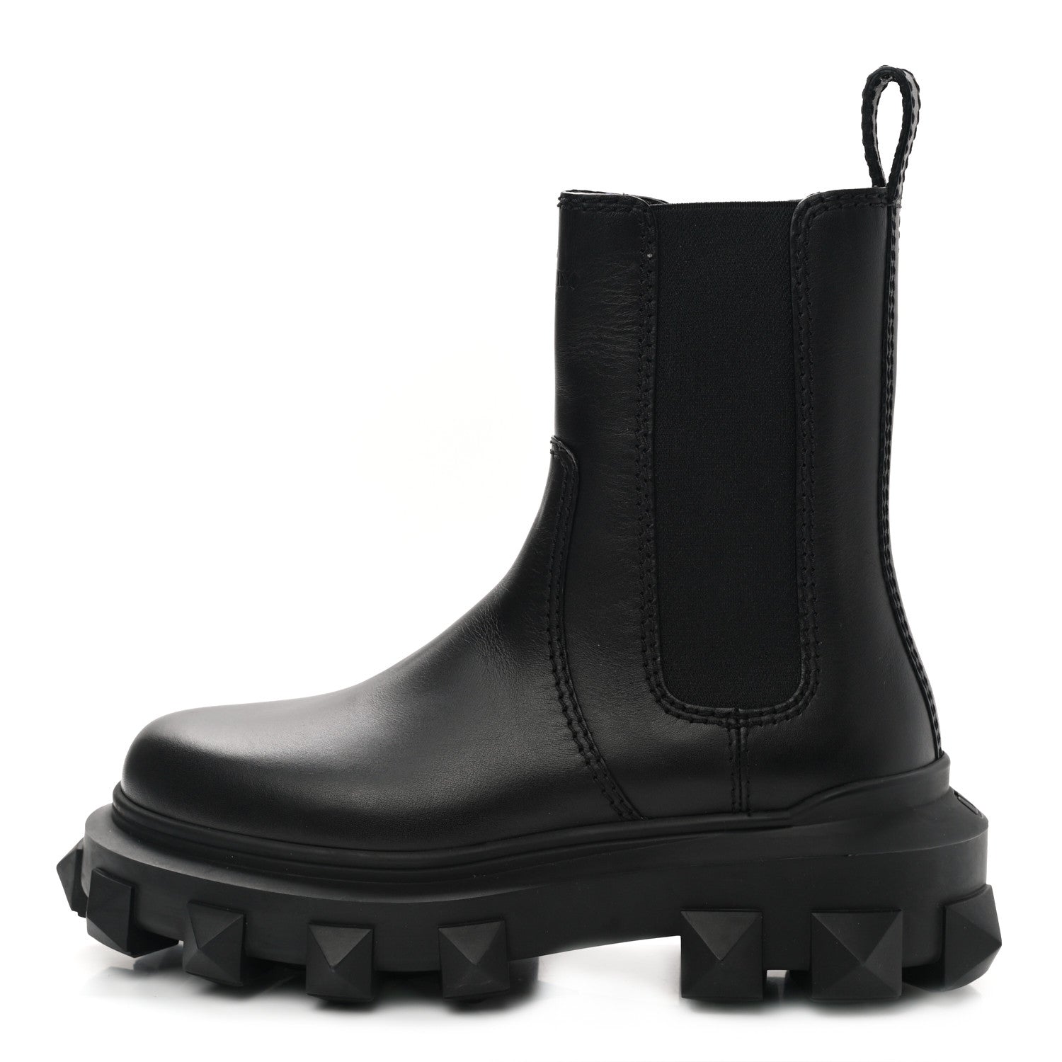 Valentino Garavani Calfskin Womens Trackstud Beatle Chelsea 45/55mm Ankle Boots 36.5 Black 1 of 8