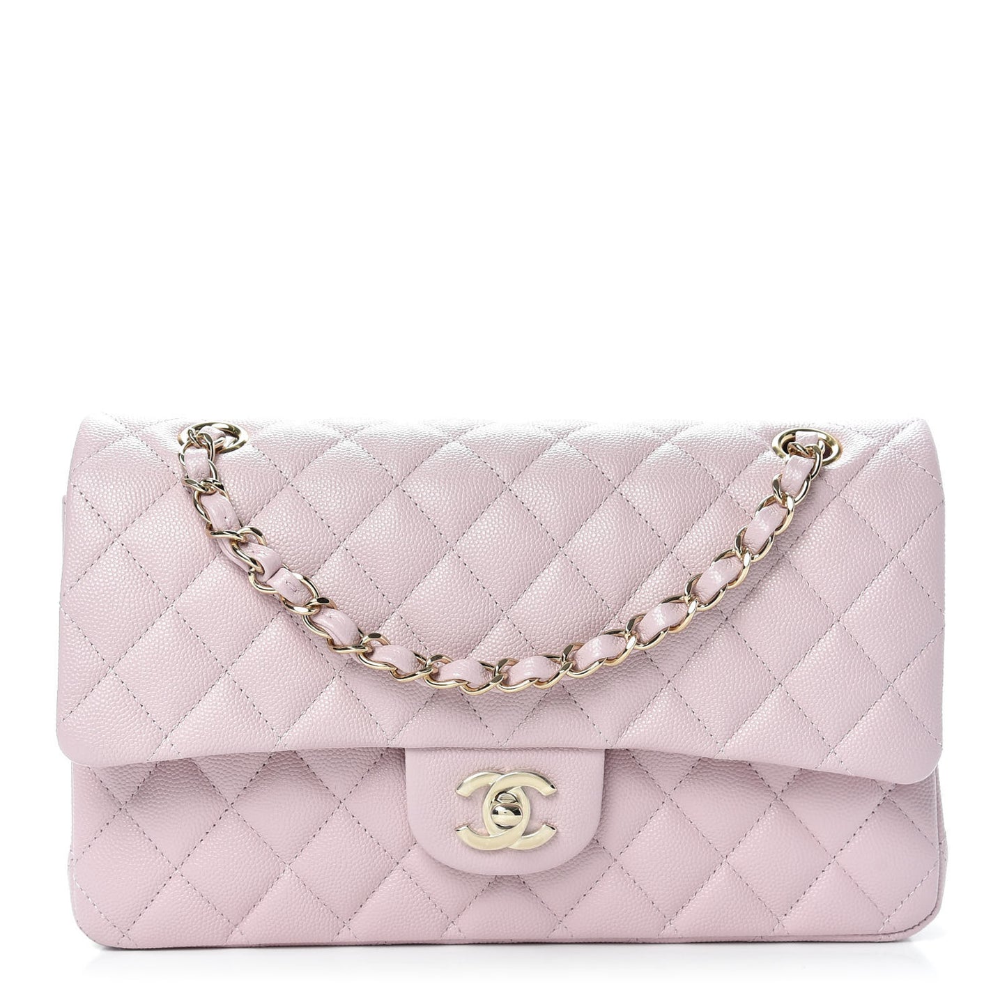 Caviar Quilted Medium Double Flap Light Pink