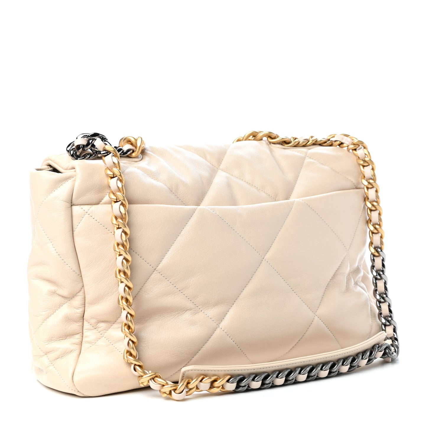 Lambskin Quilted Maxi Chanel 19 Flap Light Beige