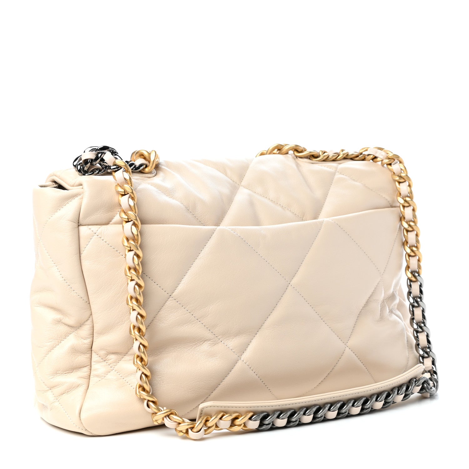 Chanel Lambskin Quilted Maxi Chanel 19 Flap Light Beige 3 of 10