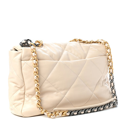 Chanel Lambskin Quilted Maxi Chanel 19 Flap Light Beige 3 of 10
