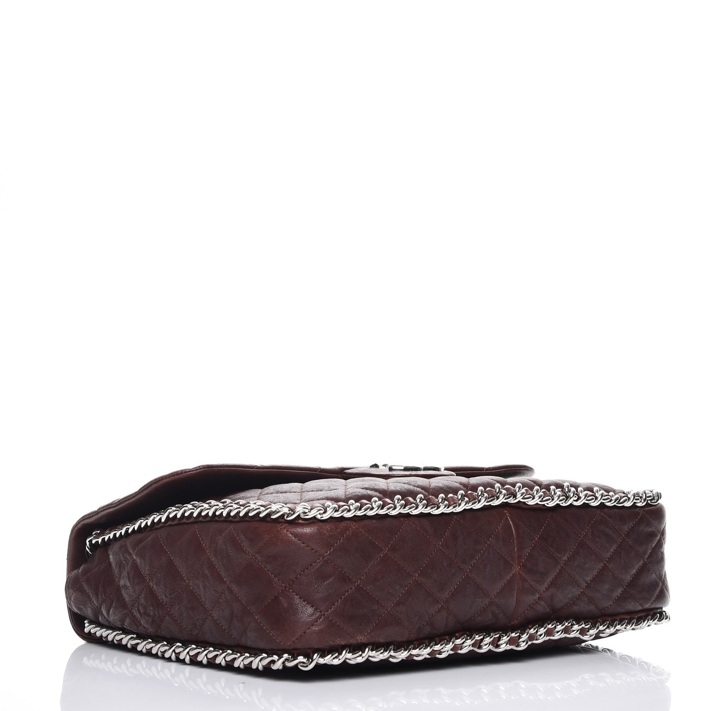 Crumpled Lambskin Quilted Maxi Chain Around Flap Dark Brown