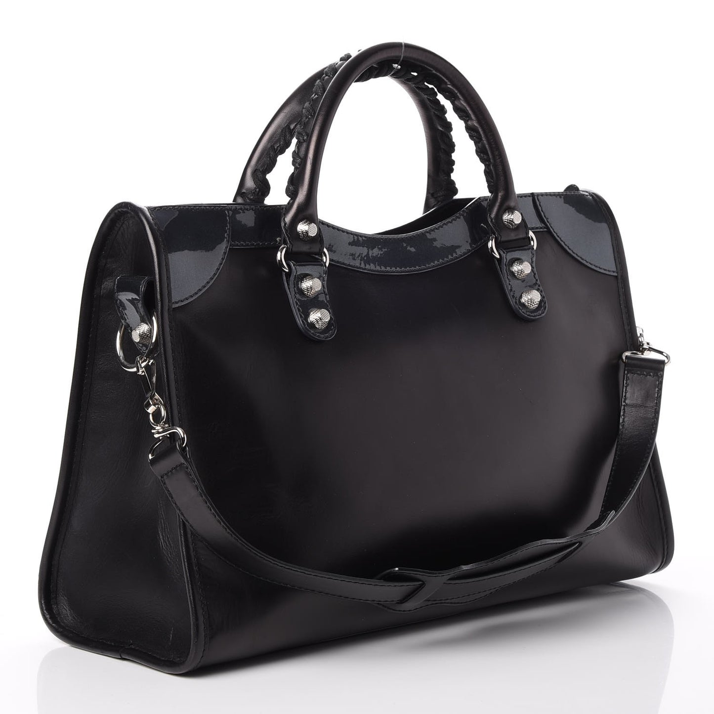 Smooth Calfskin Metallic Patent Giant 12 Silver Hardware City Black Gris