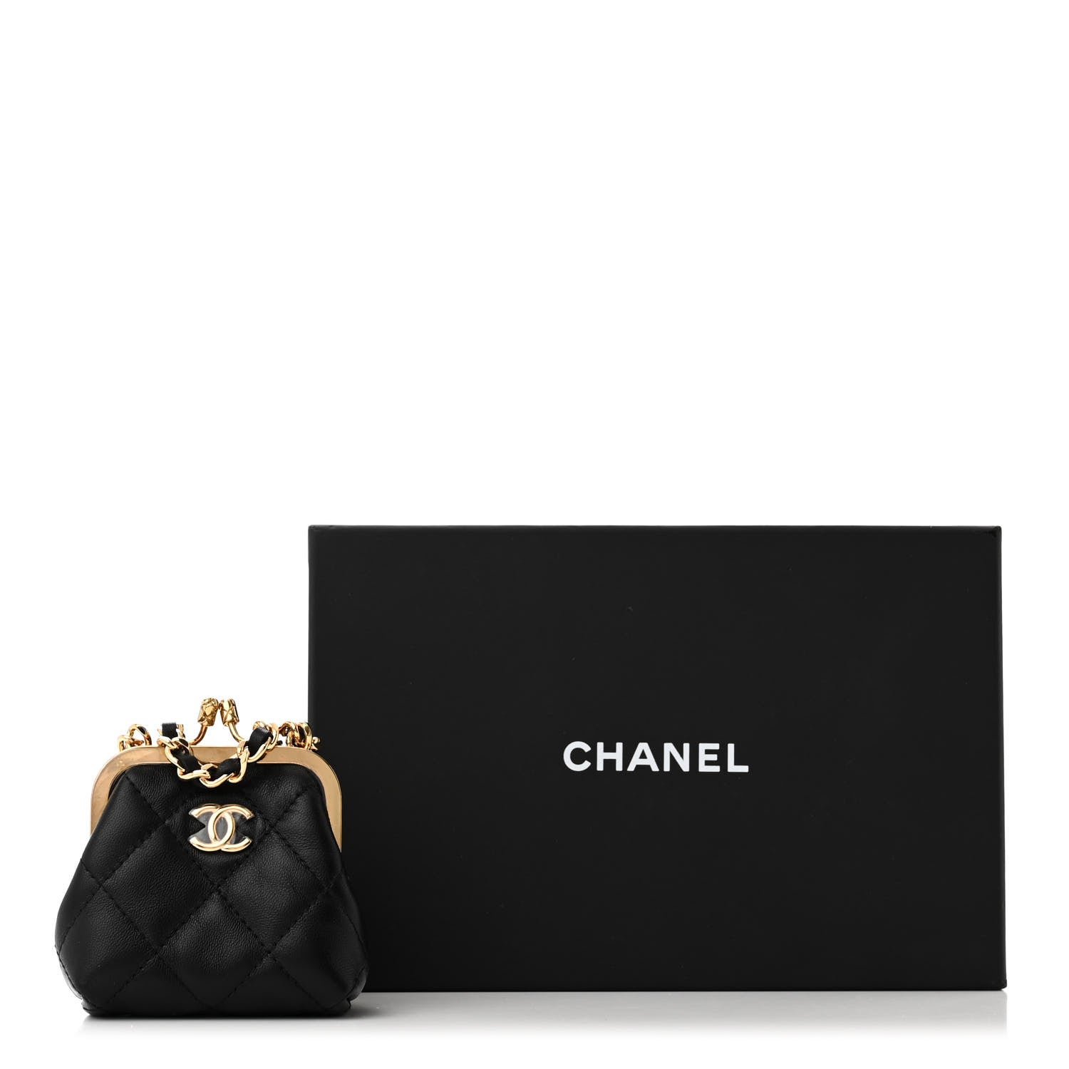 Chanel Lambskin Quilted Mini Kiss Lock Clutch With Chain Black 11 of 11