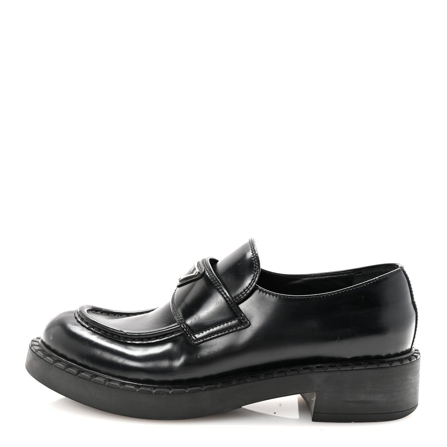 Prada Spazzolato Metal Triangle Logo 50mm Loafers 40 Black 1 of 9