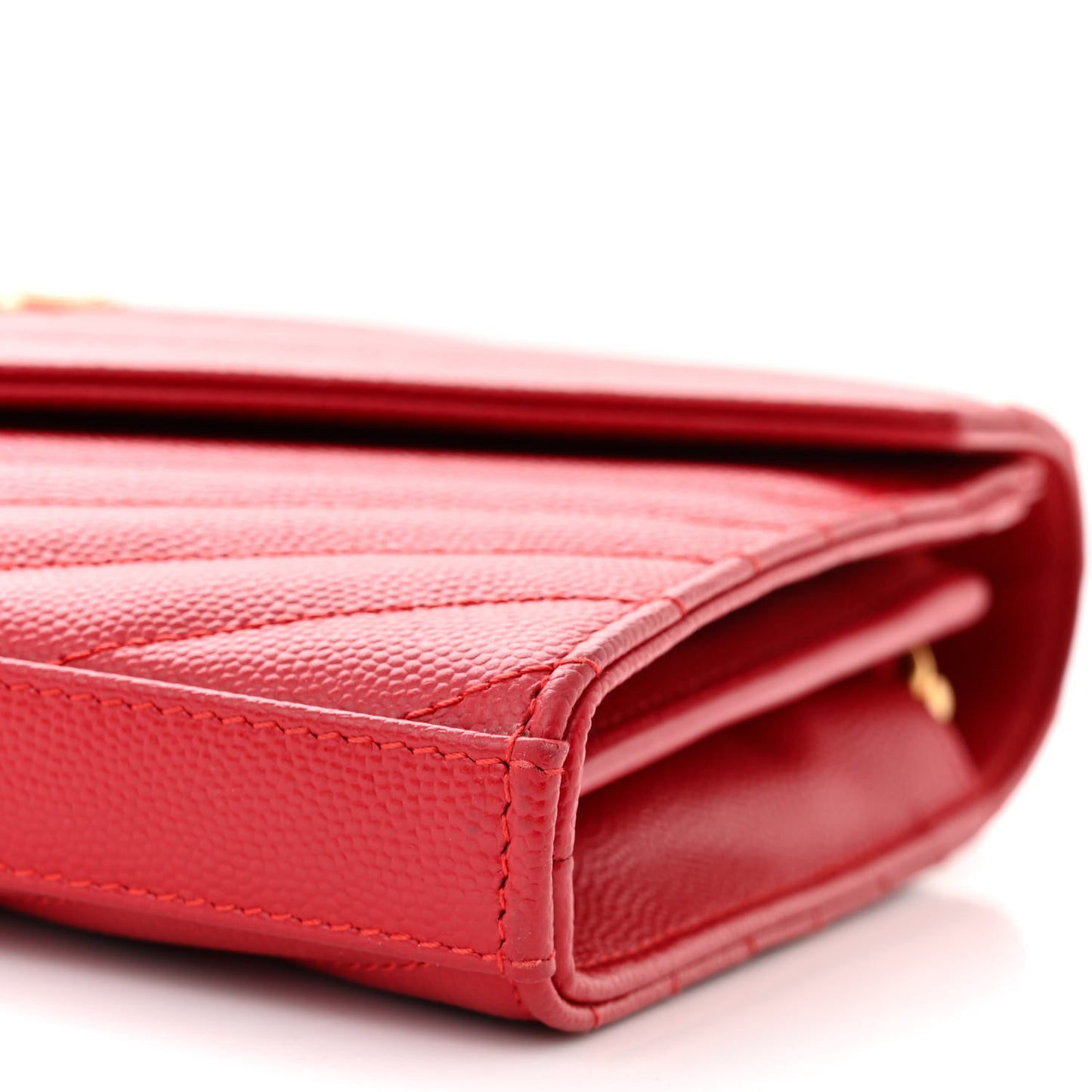 Grain De Poudre Matelasse Chevron Monogram Chain Wallet New Red