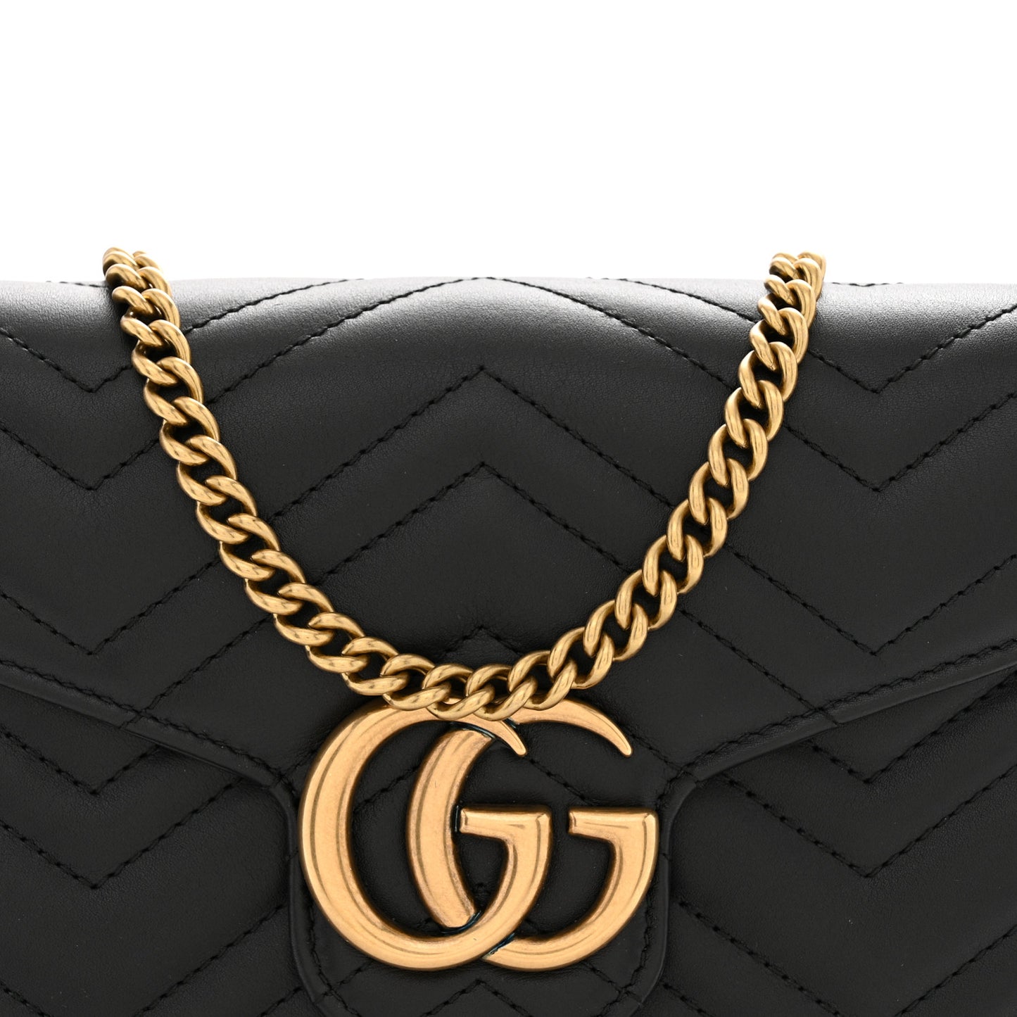 Calfskin Matelasse GG Marmont Chain Wallet Black