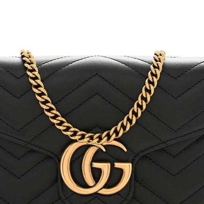 Gucci Calfskin Matelasse GG Marmont Chain Wallet Black 8 of 11