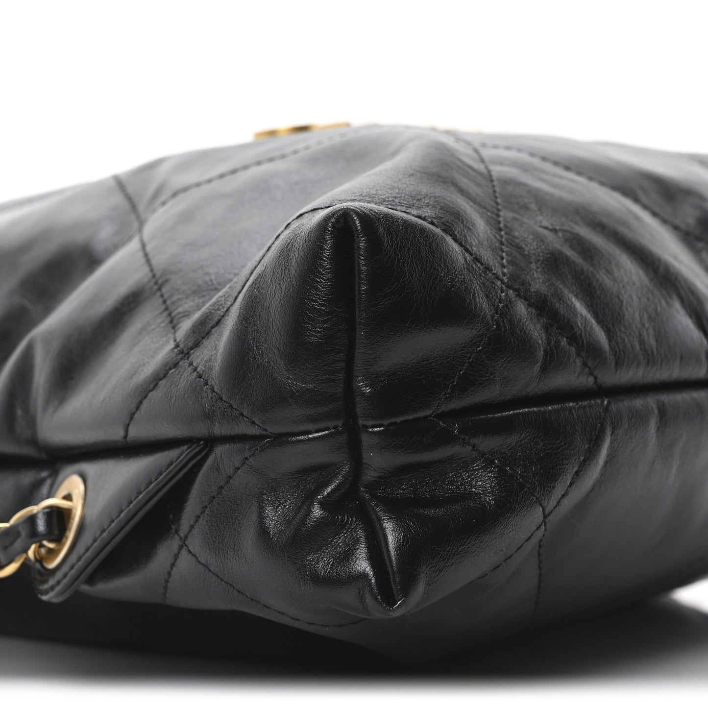 Shiny Calfskin Quilted Chanel 22 Backpack Black