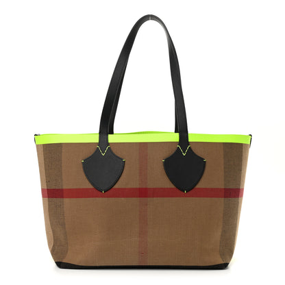Burberry Canvas Mega Check The Giant Reversible Tote Black Neon Yellow 1 of 10