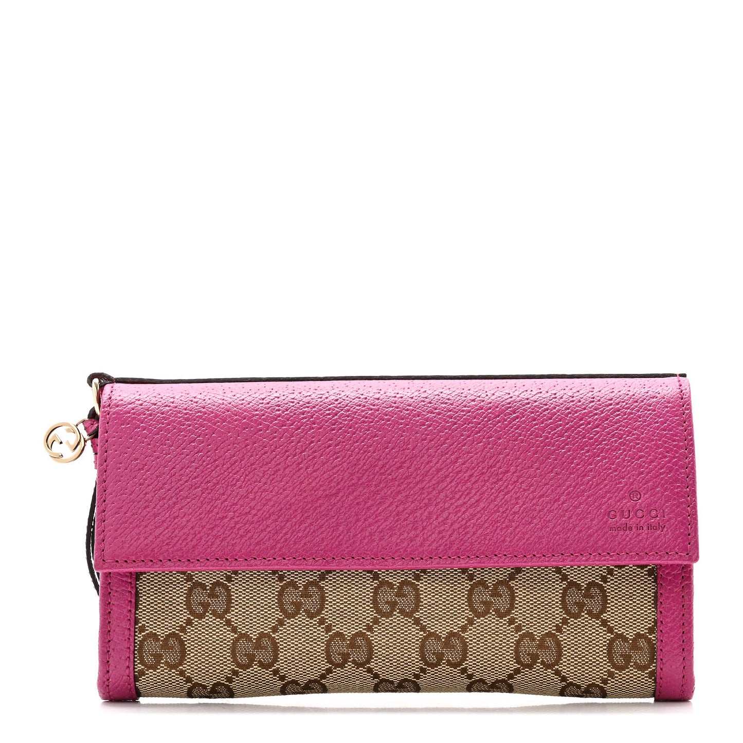 Calfskin GG Monogram Continental Wallet Beige Fuchsia