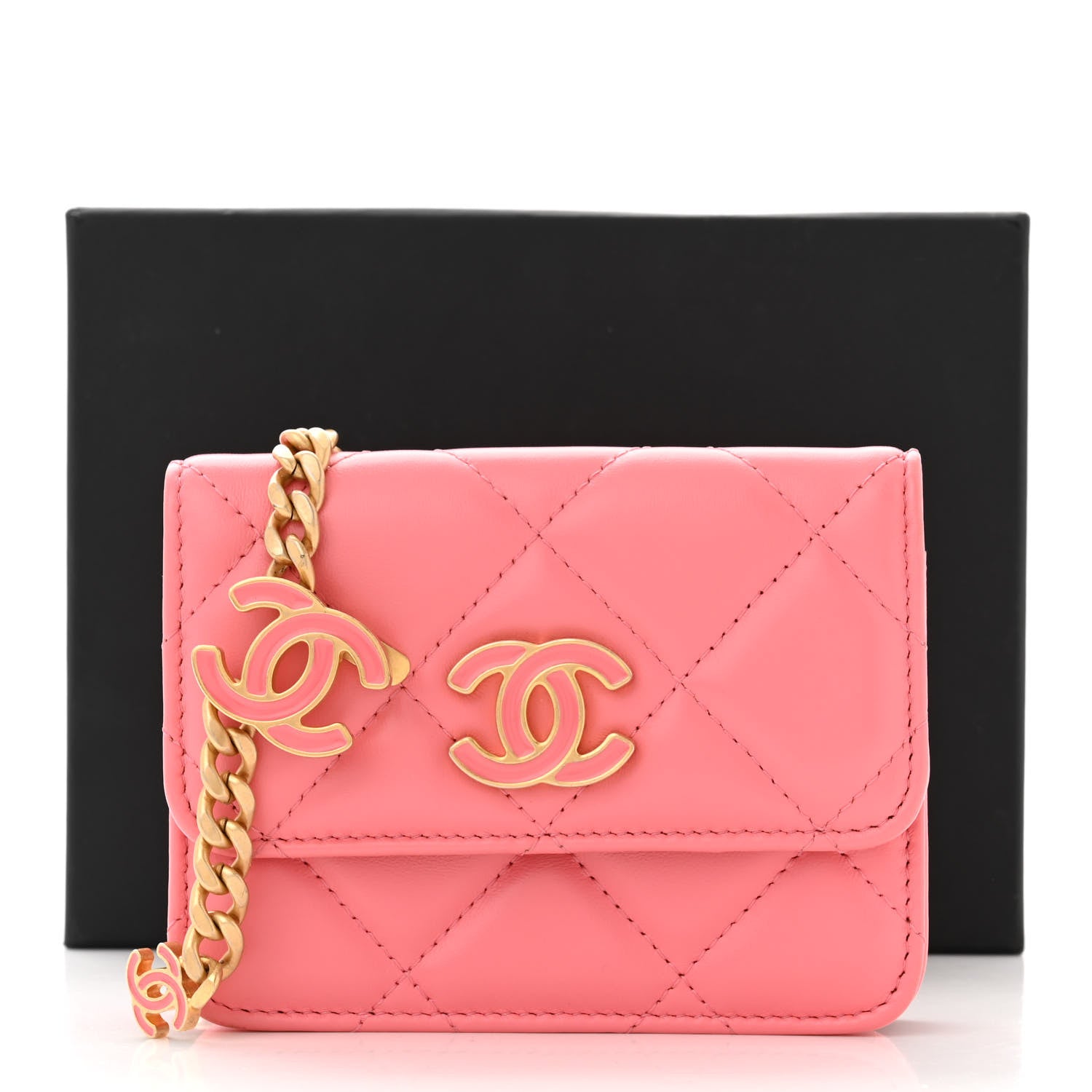 Chanel Lambskin Enamel Quilted Pending Clutch With Chain Pink 12 of 12