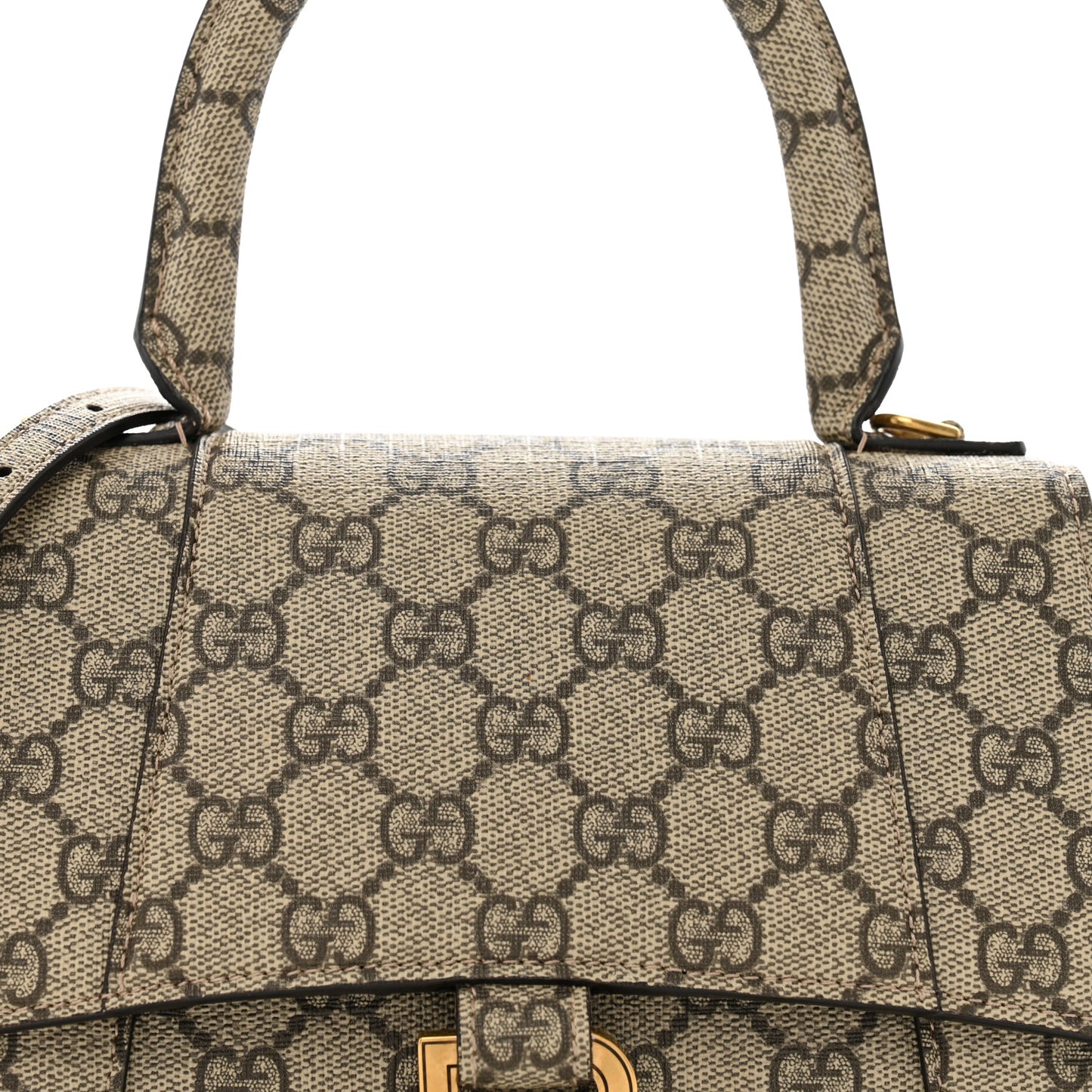 X GUCCI GG Supreme Monogram Small Hourglass Top Handle Bag Beige Ebony