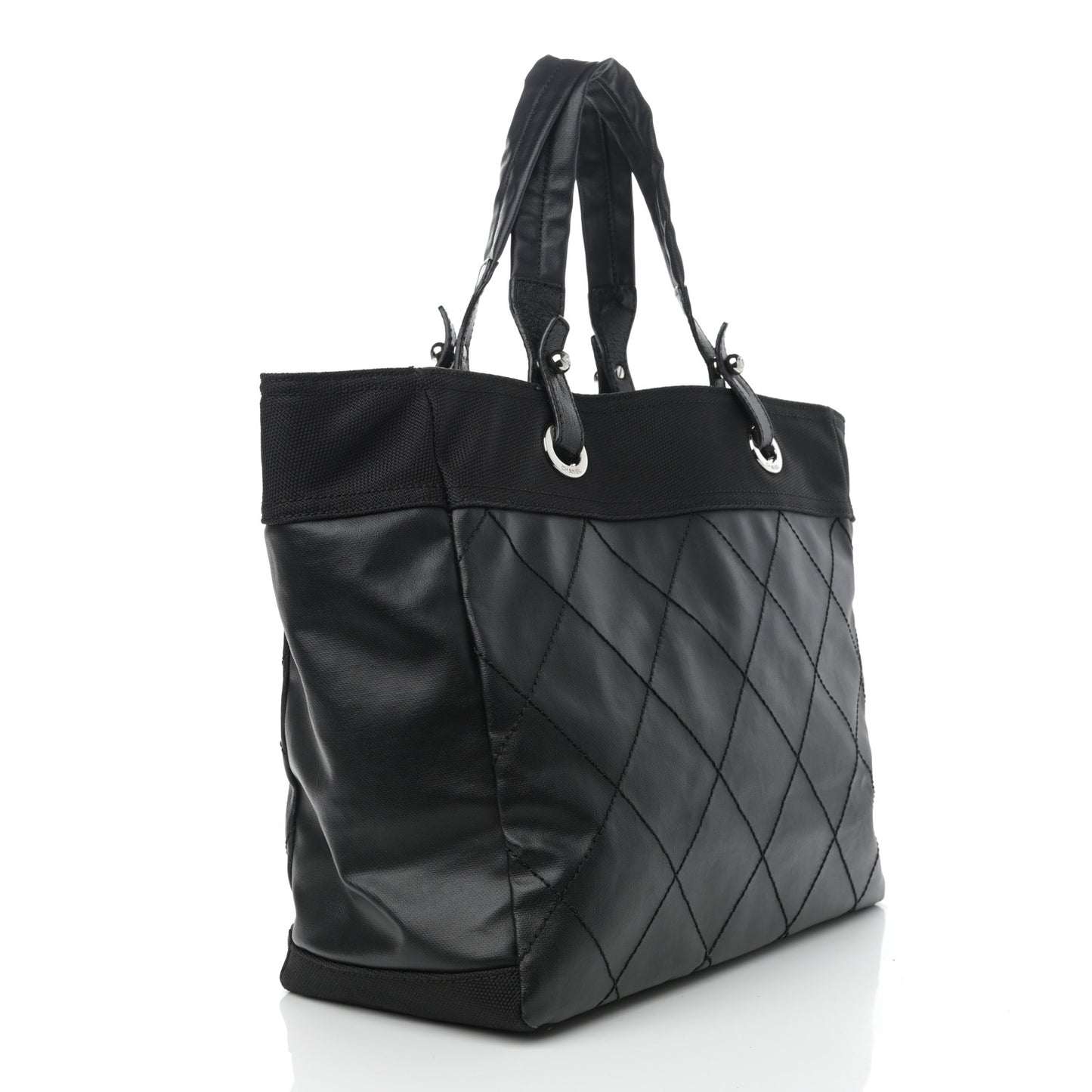 Coated Canvas Quilted Large Paris Biarritz Tote Black