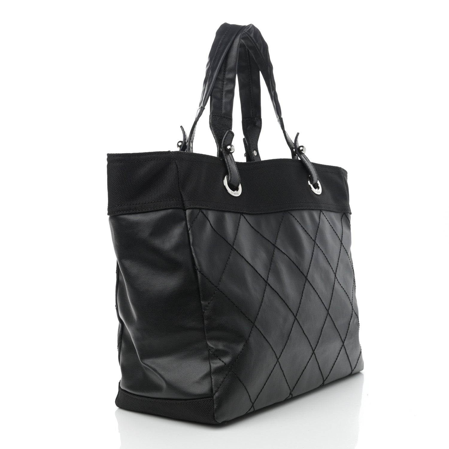 Chanel Coated Canvas Quilted Large Paris Biarritz Tote Black 3 of 15