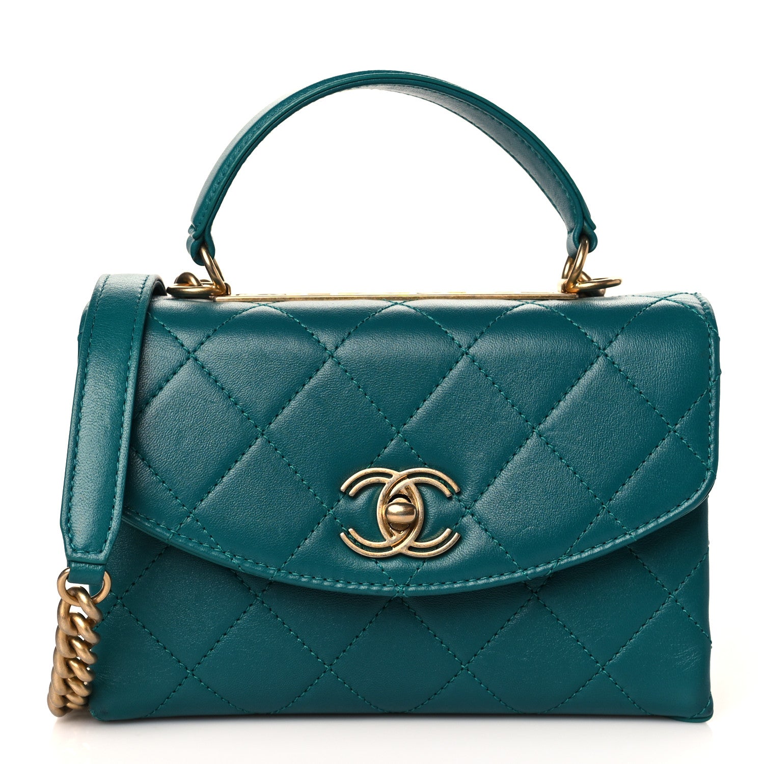 Chanel Lambskin Quilted Small Top Handle Bag Turquoise 1 of 8
