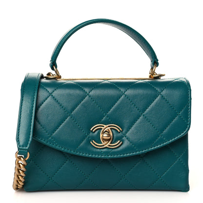 Chanel Lambskin Quilted Small Top Handle Bag Turquoise 1 of 8