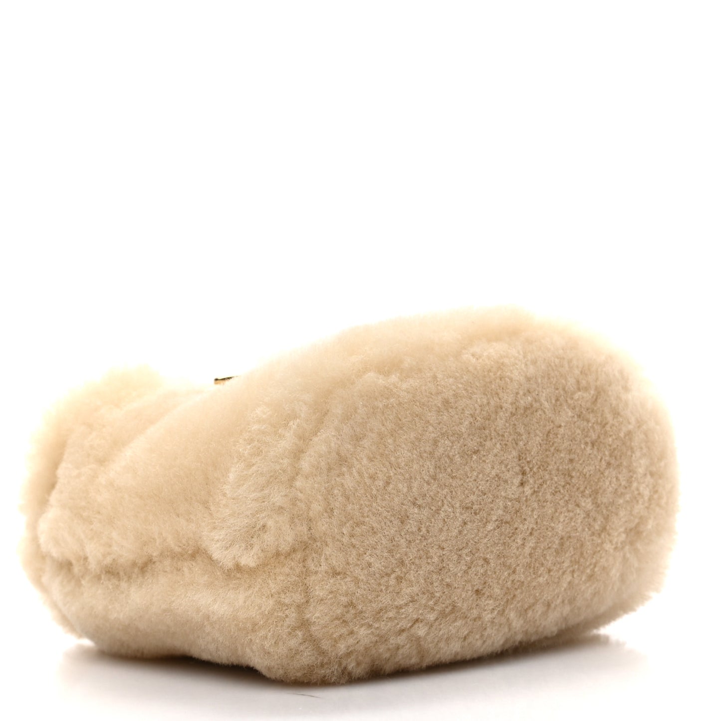 Shearling Metal Triangle Logo Mini Drawcord Pouch Shoulder Bag Ecru