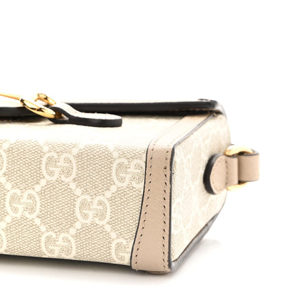 Gucci GG Supreme Monogram Textured Dollar Calfskin Mini Horsebit 1955 Shoulder Bag Beige Mystic White Oatmeal 10 of 10