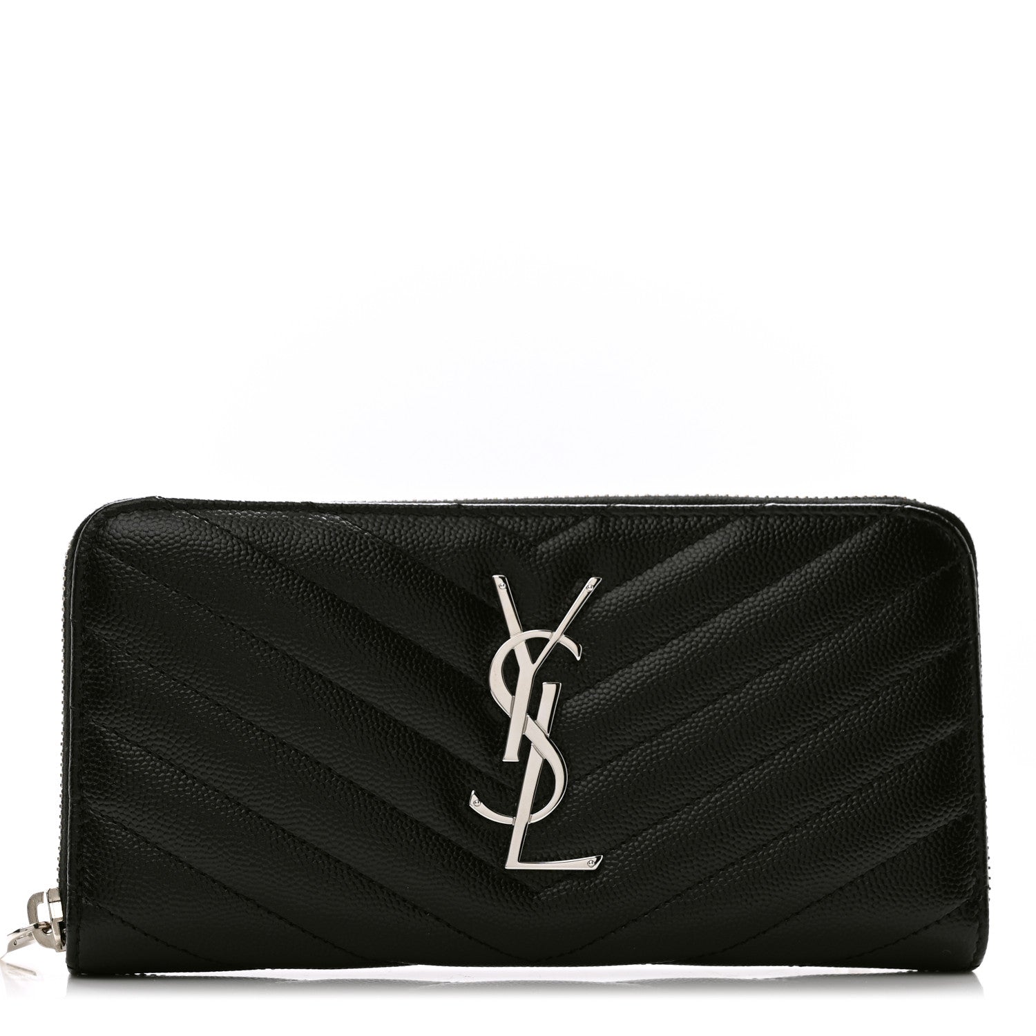 Saint Laurent Grain De Poudre Matelasse Chevron Monogram Zip Around Wallet Black 1 of 9