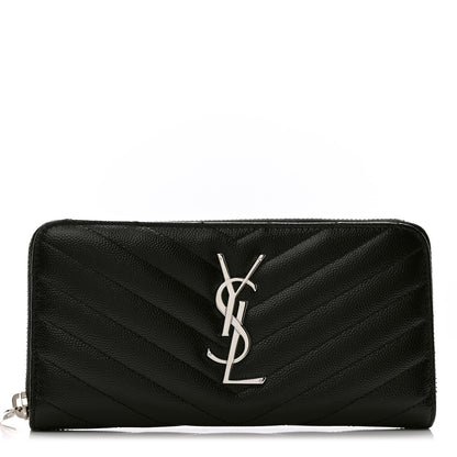 Saint Laurent Grain De Poudre Matelasse Chevron Monogram Zip Around Wallet Black 1 of 9