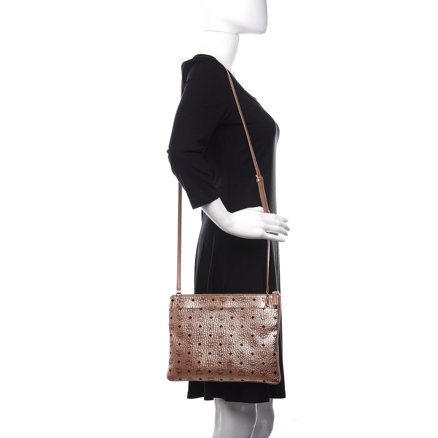 Metallic Visetos Medium Crossbody Pouch Champagne
