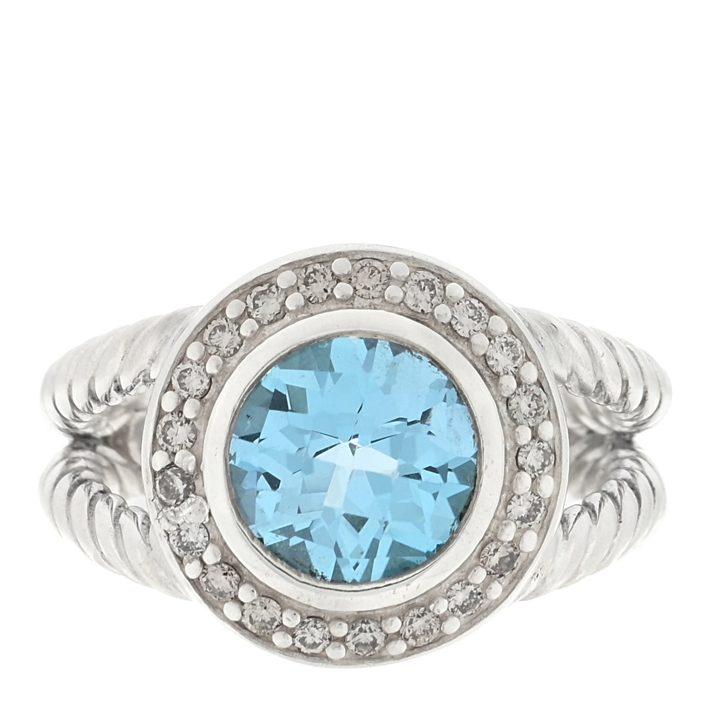 Sterling Silver Diamond Blue Topaz 8mm Petite Cerise Ring 50 5.25