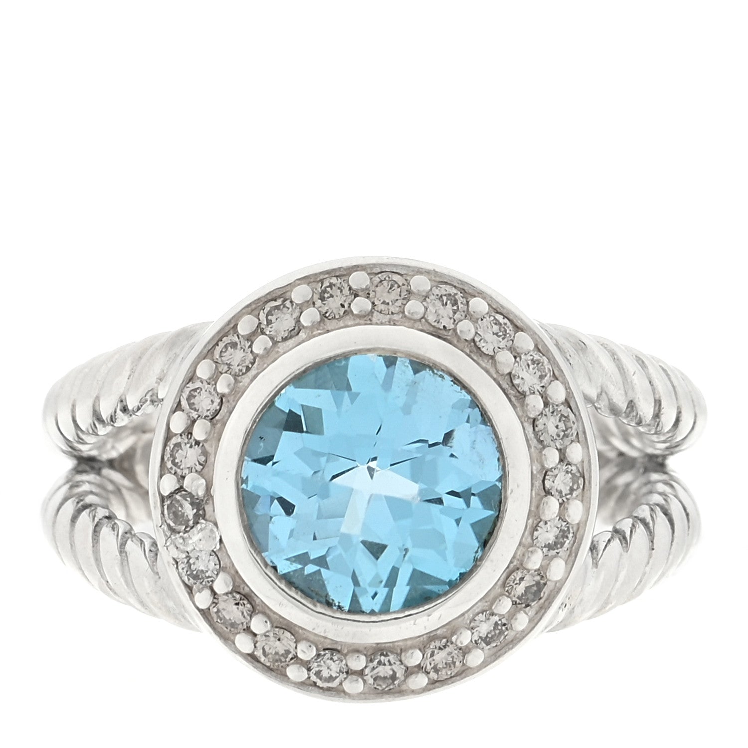 David Yurman Sterling Silver Diamond Blue Topaz 8mm Petite Cerise Ring 50 5.25 1 of 4