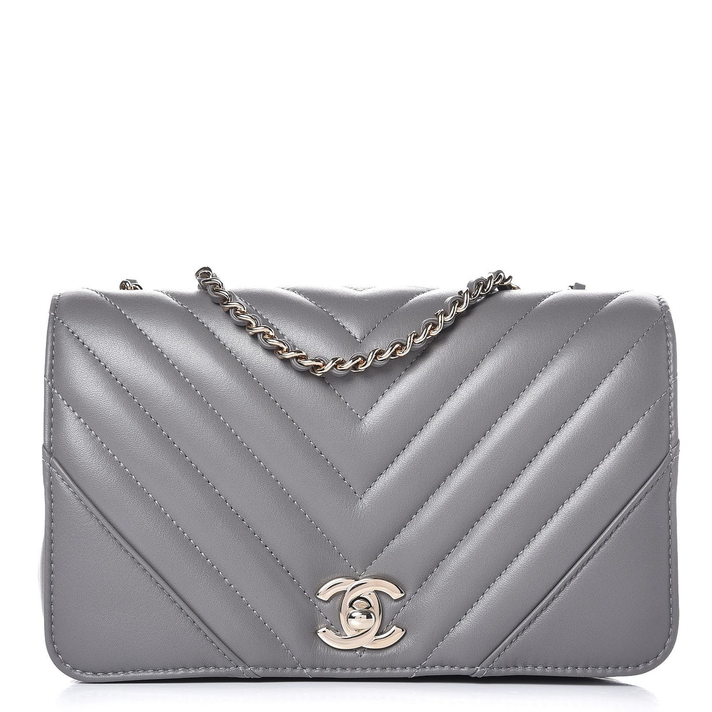 Calfskin Chevron Quilted Mini Statement Flap Grey