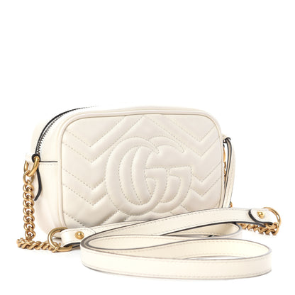 Gucci Calfskin Matelasse Mini GG Marmont Chain Shoulder Bag White 3 of 10