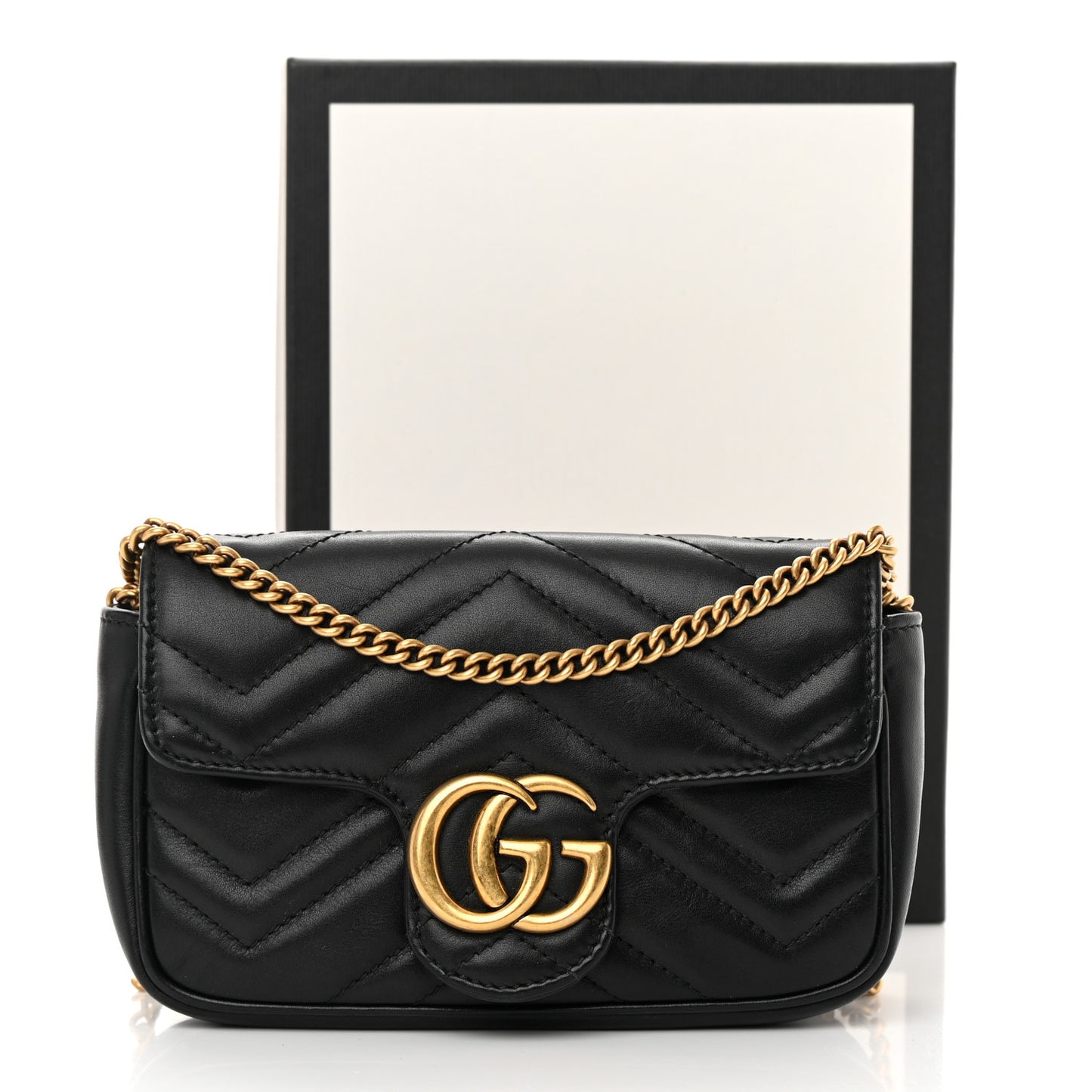 Calfskin Matelasse Super Mini GG Marmont Shoulder Bag Black