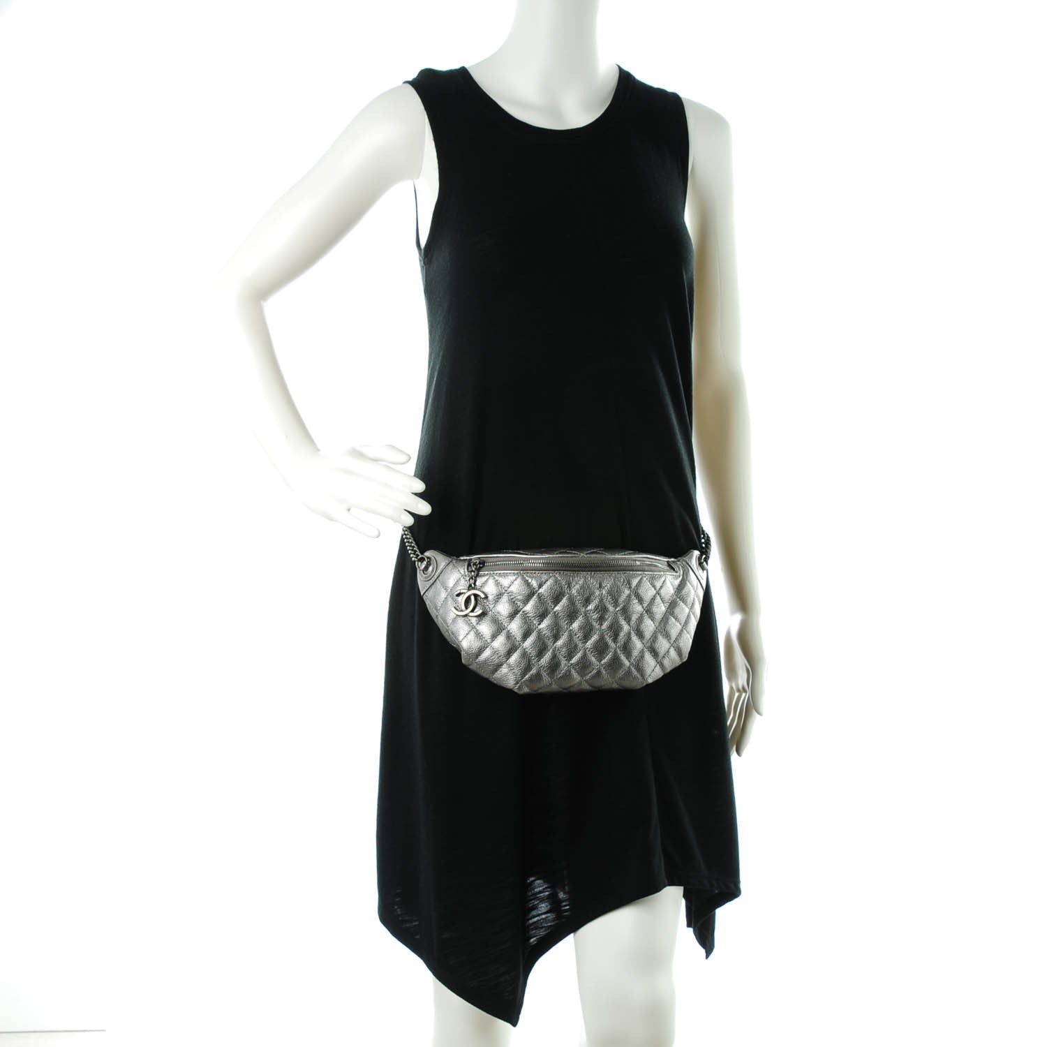 Chanel Metallic Goatskin Quilted Banane Waist Bag Fanny Pack Silver 2 of 7