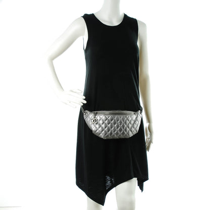 Chanel Metallic Goatskin Quilted Banane Waist Bag Fanny Pack Silver 2 of 7
