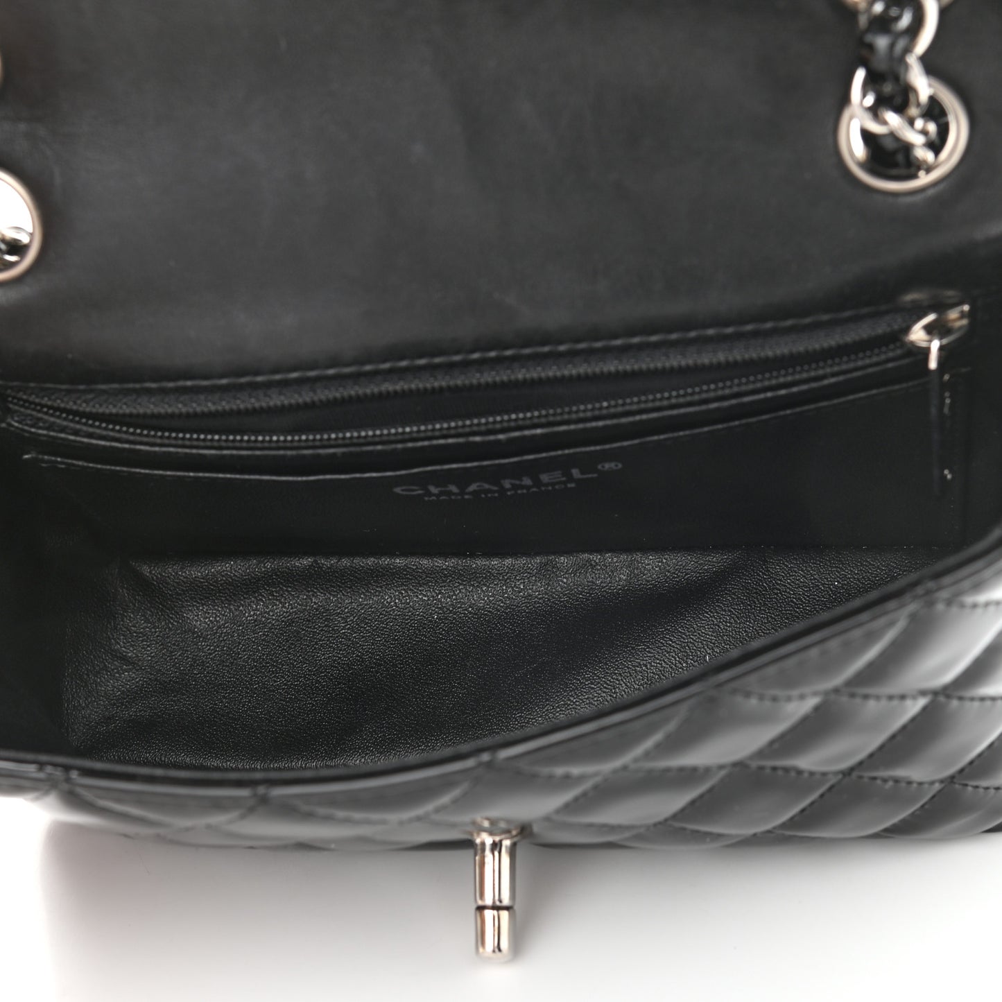 Patent Calfskin Quilted Mini Rectangular Flap Black