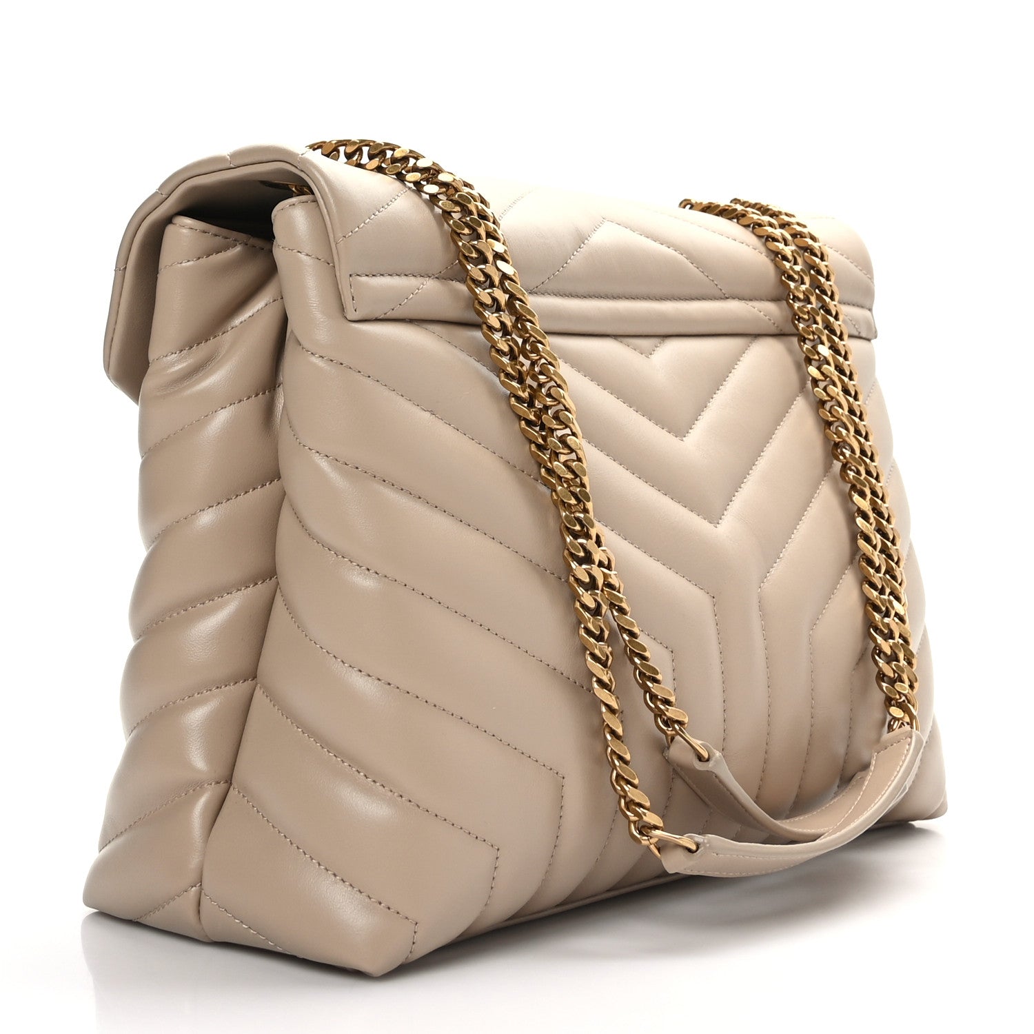 Saint Laurent Calfskin Y Quilted Monogram Medium Loulou Chain Satchel Dark Beige 3 of 9