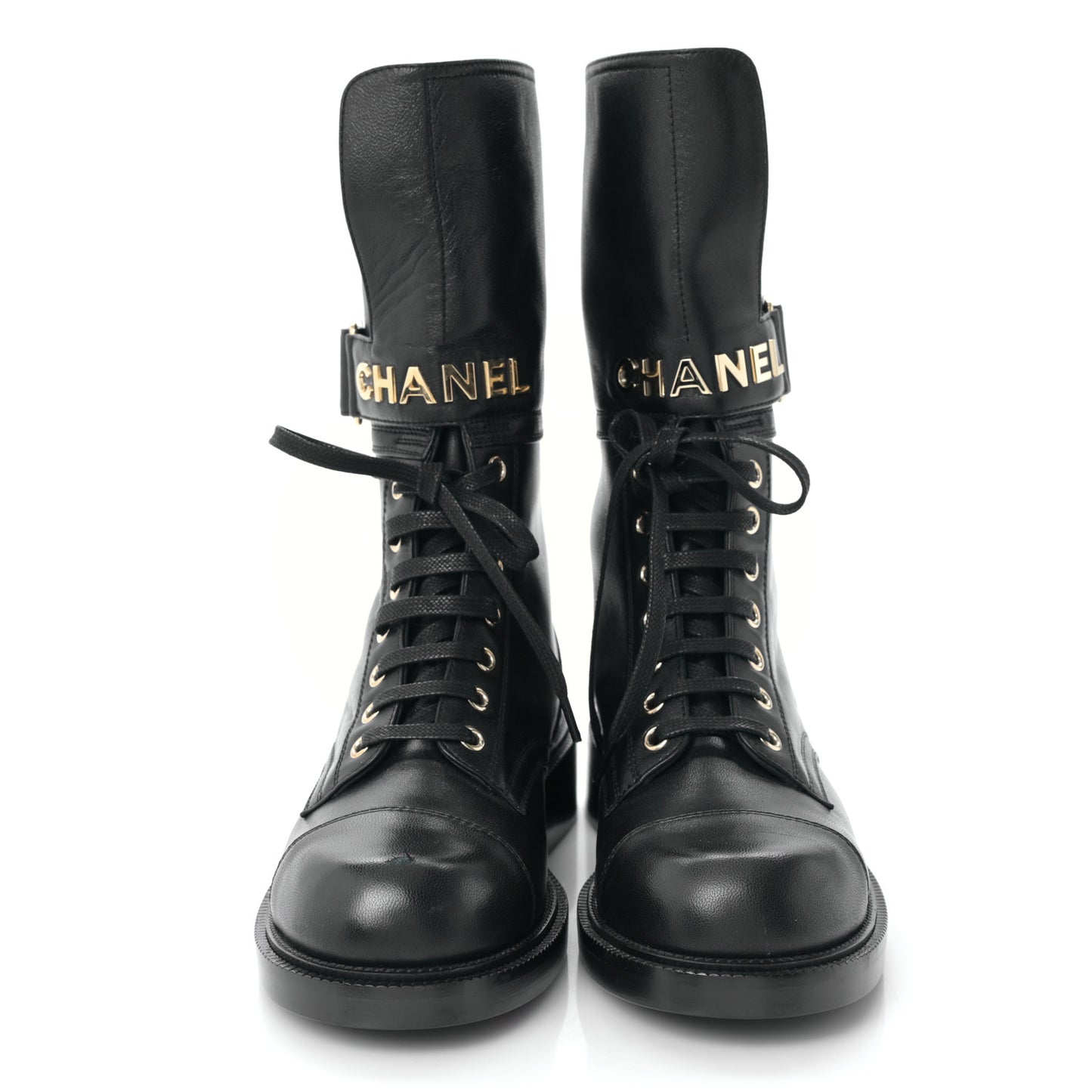 Lambskin Calfskin Lace Up Combat Boots 37.5 Black