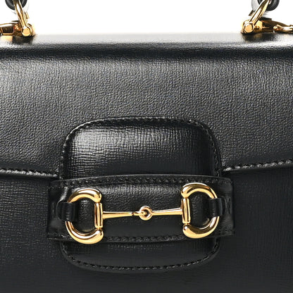 Gucci Glazed Textured Calfskin Mini Horsebit 1955 Top Handle Flap Bag Black 8 of 10