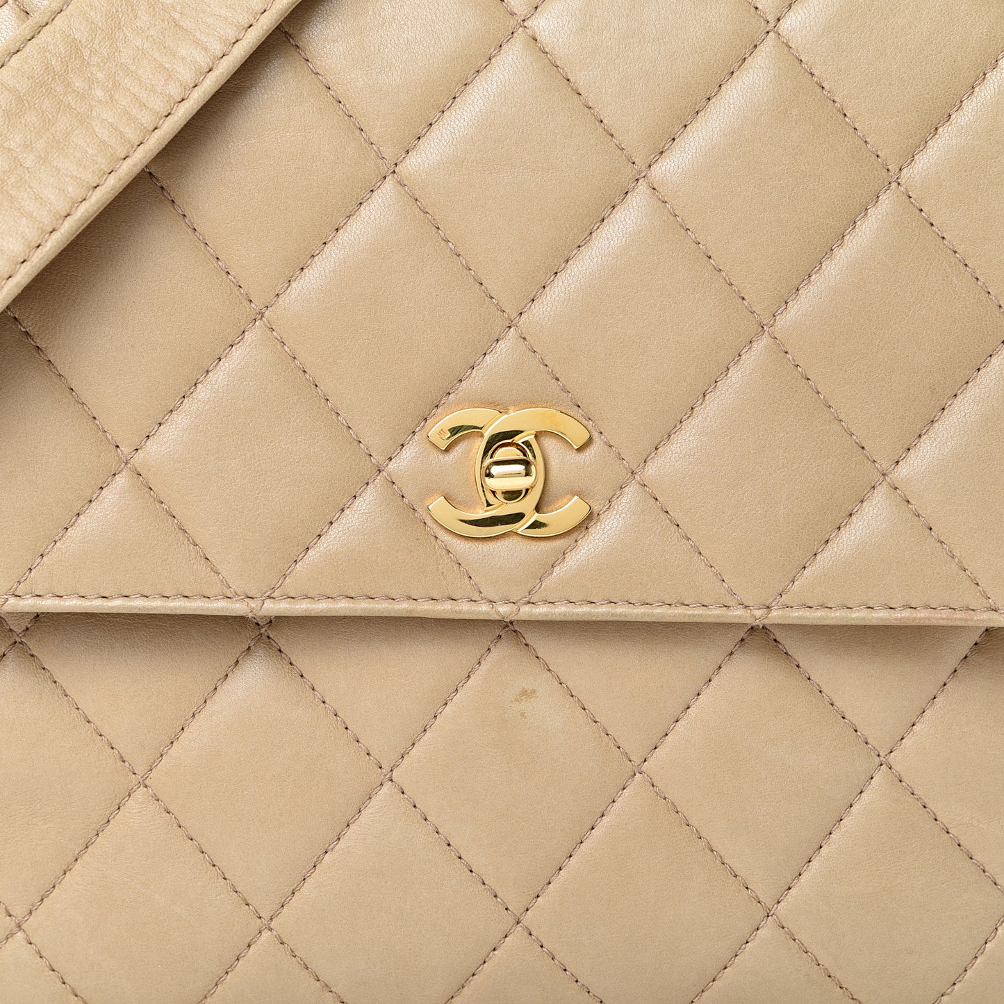 Lambskin Quilted Flap Shoulder Bag Beige