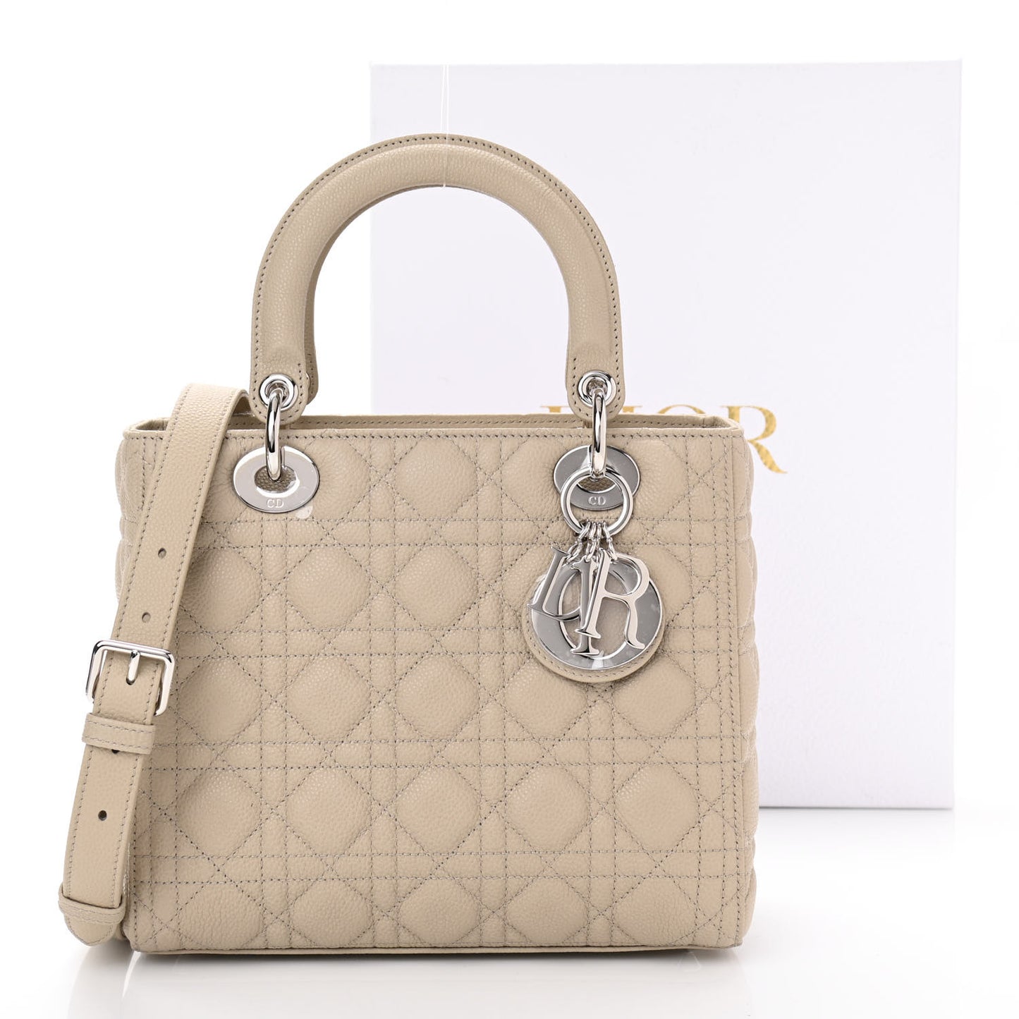 Grained Calfskin Cannage Medium Lady Dior Natural
