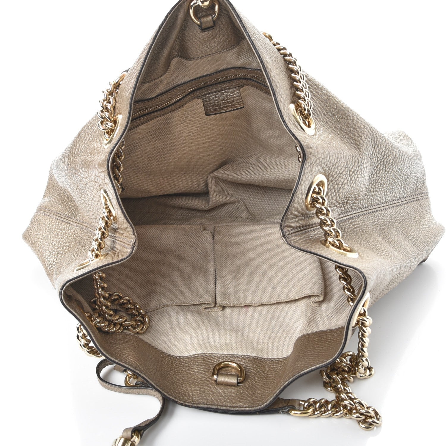 Gucci Metallic Pebbled Calfskin Medium Soho Chain Shoulder Bag Golden Beige 5 of 16